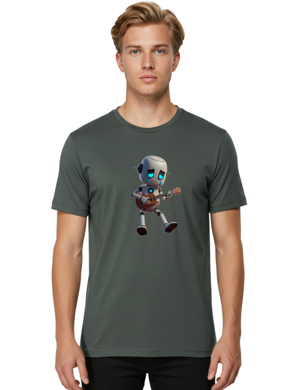 Sad-Robot-With-Guitar Men'S Graphic Tee, 100% Cotton, Comfortable Casual Summer Wear, Machine Washable, Vintage Camera, Old Camera, Antique Camera, Black Camera, Classic Photography, Photography Equipment, Nostalgic Device, Film Camera, Bao841
