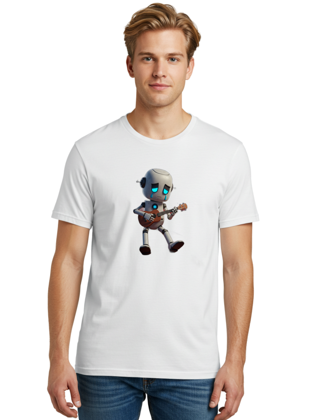 Sad-Robot-With-Guitar Men'S Graphic Tee, 100% Cotton, Comfortable Casual Summer Wear, Machine Washable, Vintage Camera, Old Camera, Antique Camera, Black Camera, Classic Photography, Photography Equipment, Nostalgic Device, Film Camera, Bao841