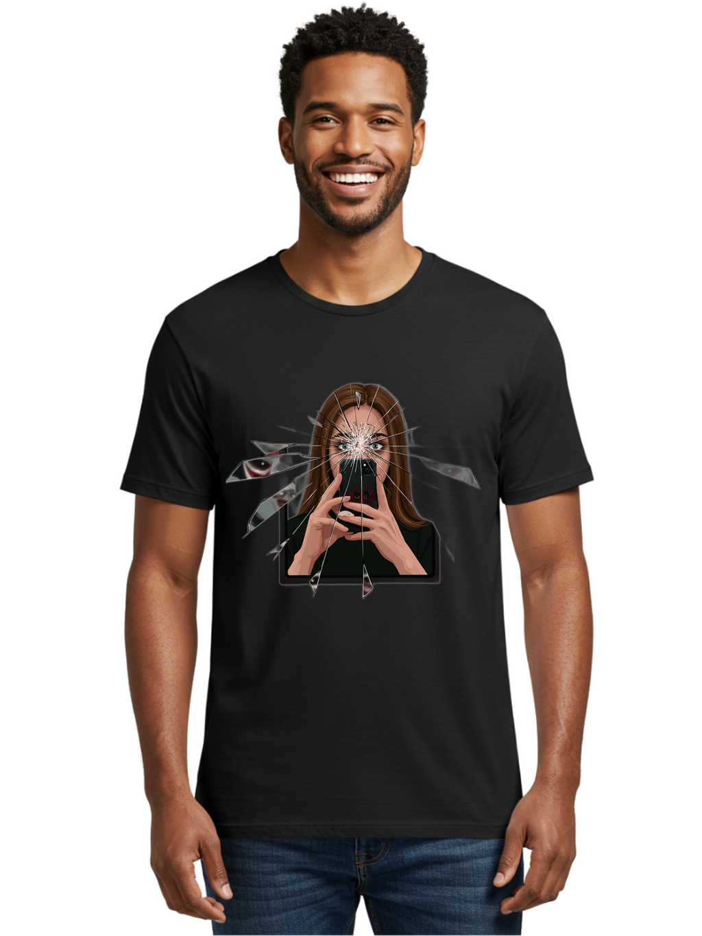 Shattered-Screen Men'S Graphic Tee, 100% Cotton, Comfortable Casual Summer Wear, Machine Washable, Vintage Camera, Old Camera, Antique Camera, Black Camera, Classic Photography, Photography Equipment, Nostalgic Device, Film Camera, Camera Art Bao855