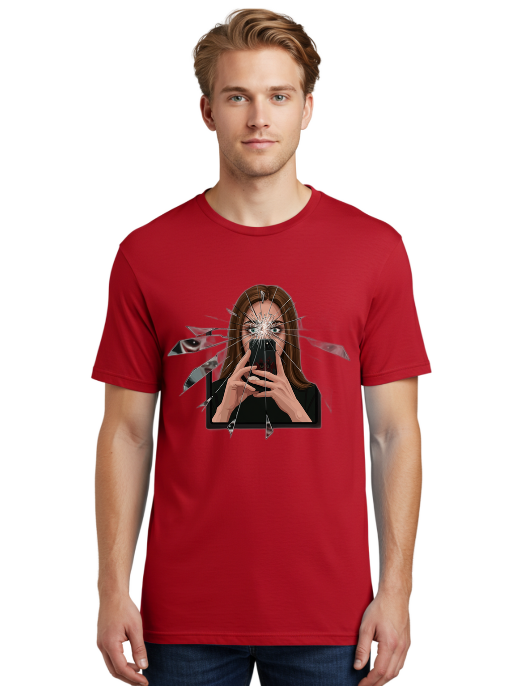 Shattered-Screen Men'S Graphic Tee, 100% Cotton, Comfortable Casual Summer Wear, Machine Washable, Vintage Camera, Old Camera, Antique Camera, Black Camera, Classic Photography, Photography Equipment, Nostalgic Device, Film Camera, Camera Art Bao855