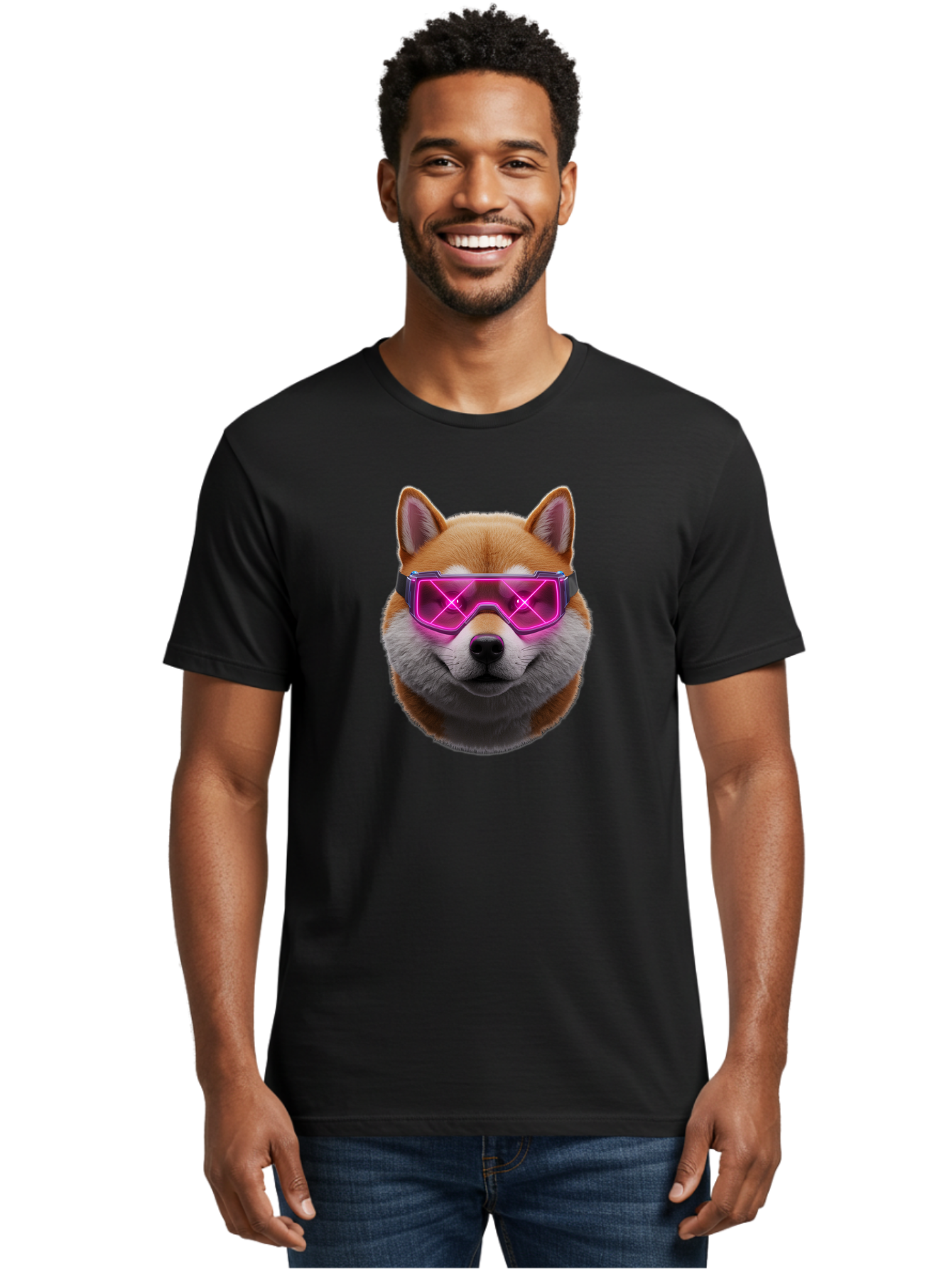 Shiba-Inu-With-Neon-Glasses Men'S Graphic Tee, 100% Cotton, Comfortable Casual Summer Wear, Machine Washable, Vintage Camera, Old Camera, Antique Camera, Black Camera, Classic Photography, Photography Equipment, Nostalgic Device, Film Camera, Bao865