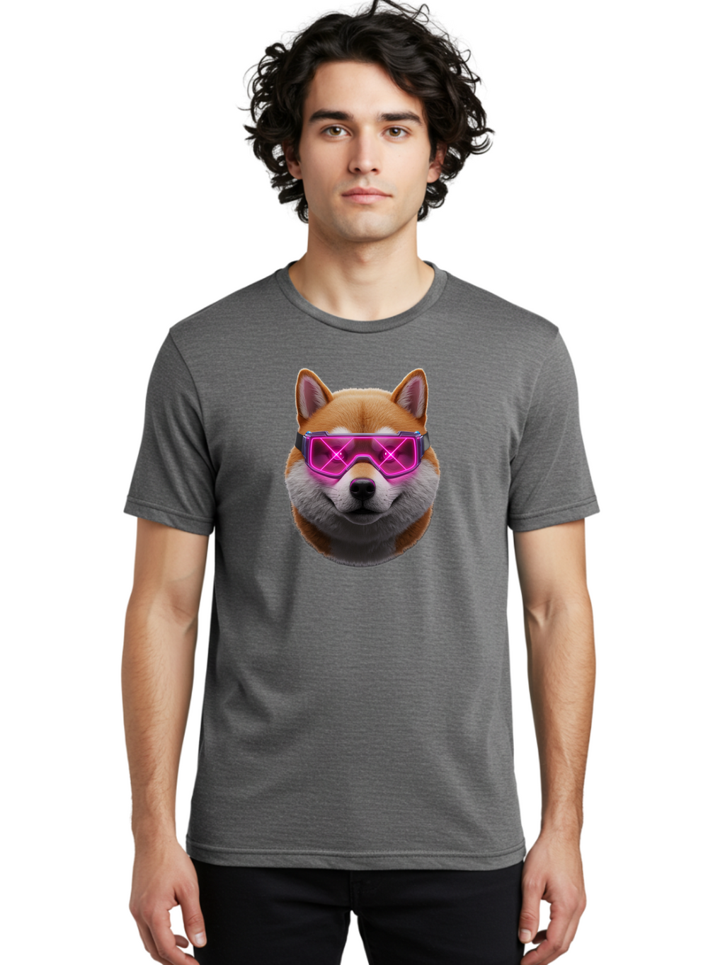 Shiba-Inu-With-Neon-Glasses Men'S Graphic Tee, 100% Cotton, Comfortable Casual Summer Wear, Machine Washable, Vintage Camera, Old Camera, Antique Camera, Black Camera, Classic Photography, Photography Equipment, Nostalgic Device, Film Camera, Bao865