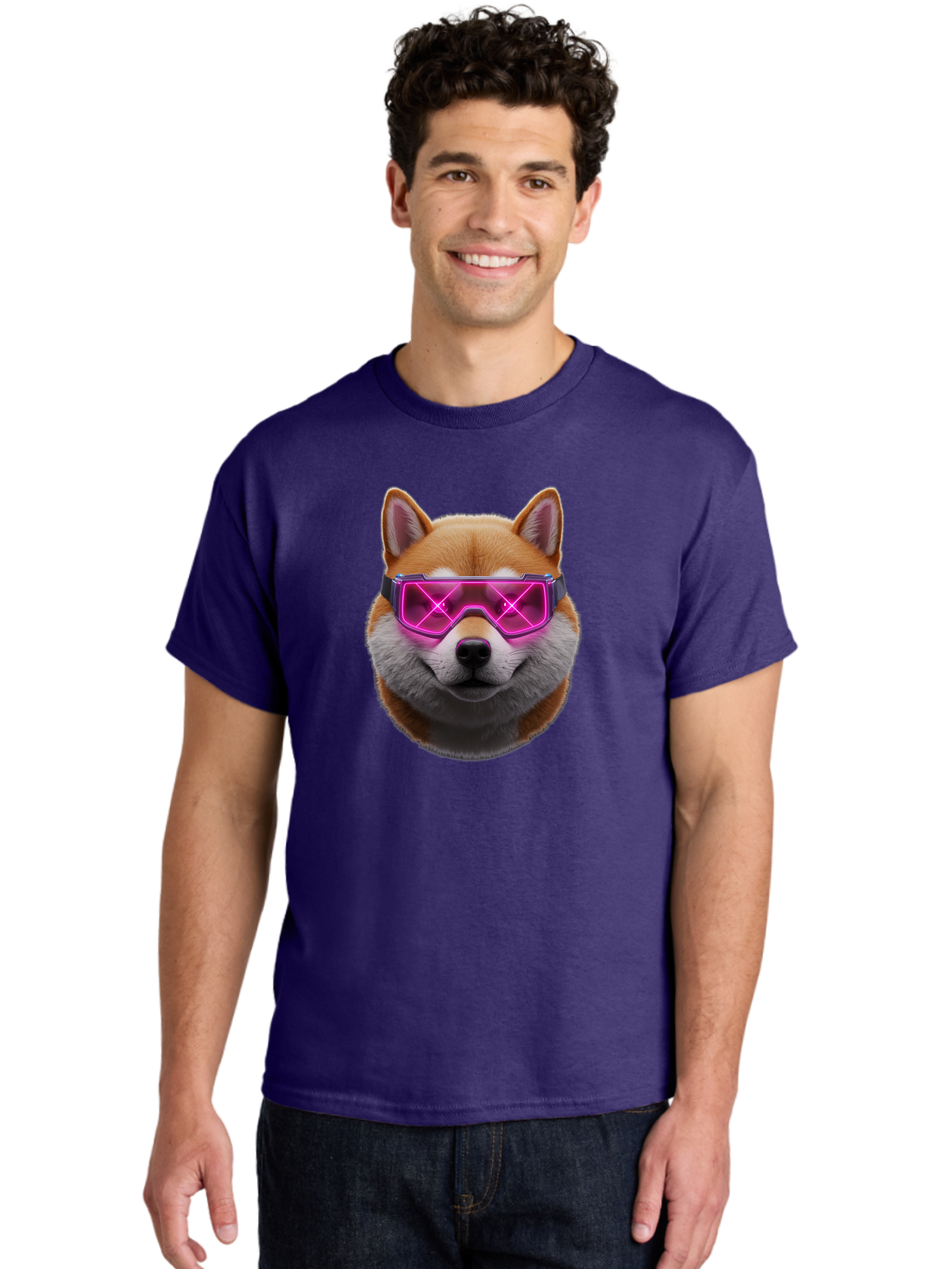 Shiba-Inu-With-Neon-Glasses Men'S Graphic Tee, 100% Cotton, Comfortable Casual Summer Wear, Machine Washable, Vintage Camera, Old Camera, Antique Camera, Black Camera, Classic Photography, Photography Equipment, Nostalgic Device, Film Camera, Bao865