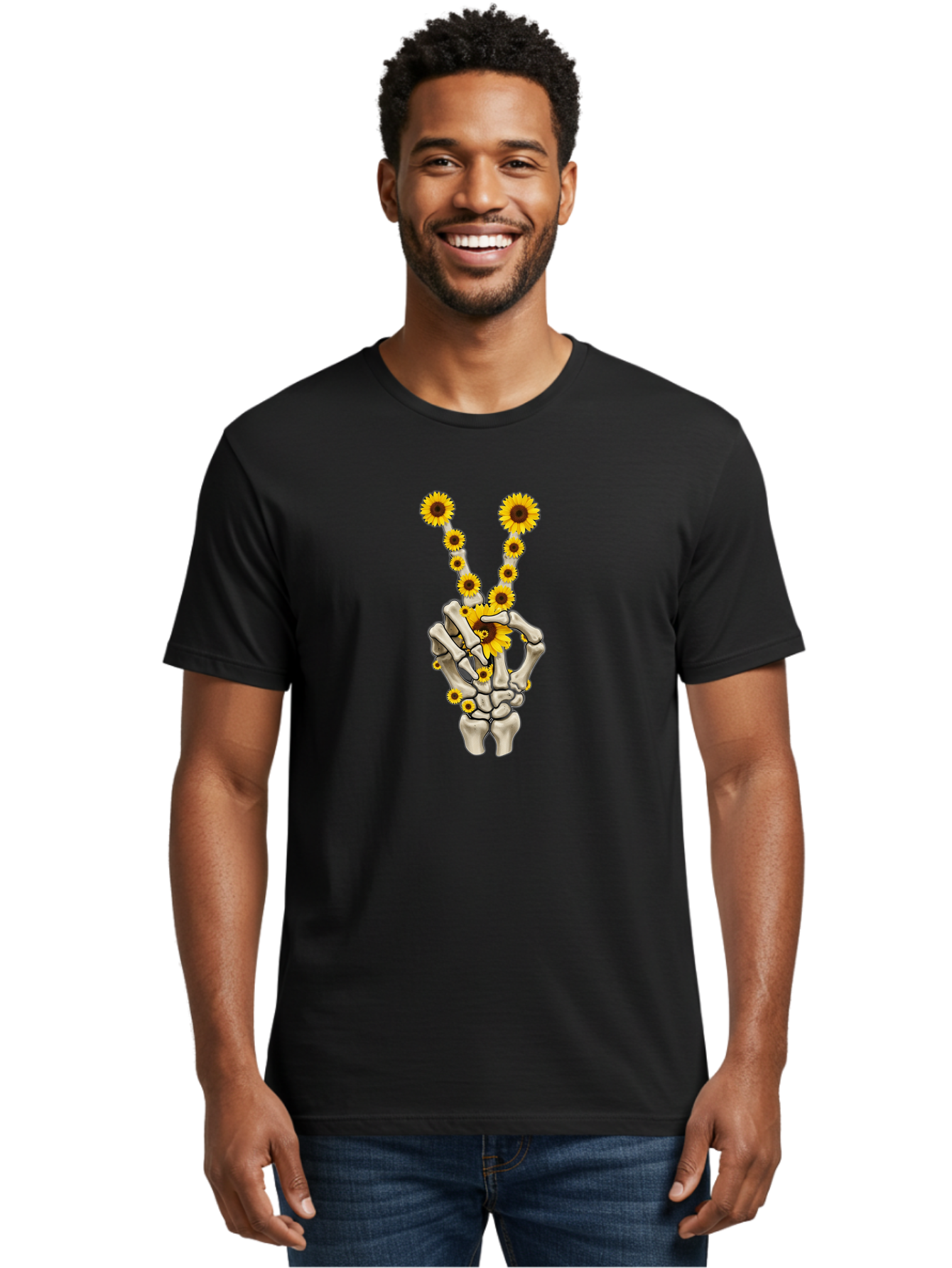 Skeleton-Hands-Sunflowers Men'S Graphic Tee, 100% Cotton, Comfortable Casual Summer Wear, Machine Washable, Vintage Camera, Old Camera, Antique Camera, Black Camera, Classic Photography, Photography Equipment, Nostalgic Device, Film Camera, Bao878