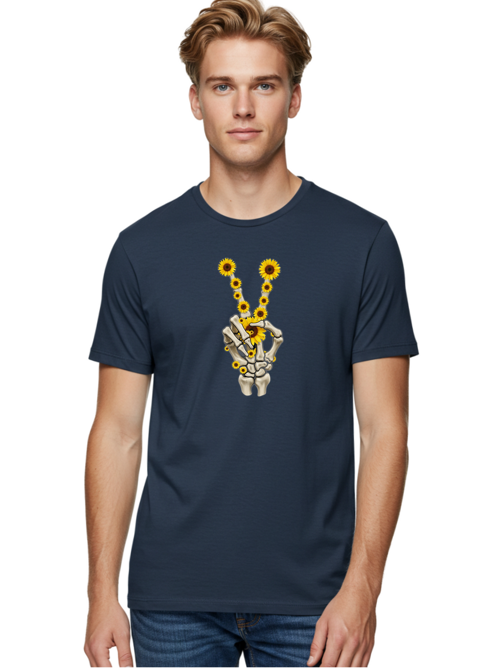 Skeleton-Hands-Sunflowers Men'S Graphic Tee, 100% Cotton, Comfortable Casual Summer Wear, Machine Washable, Vintage Camera, Old Camera, Antique Camera, Black Camera, Classic Photography, Photography Equipment, Nostalgic Device, Film Camera, Bao878