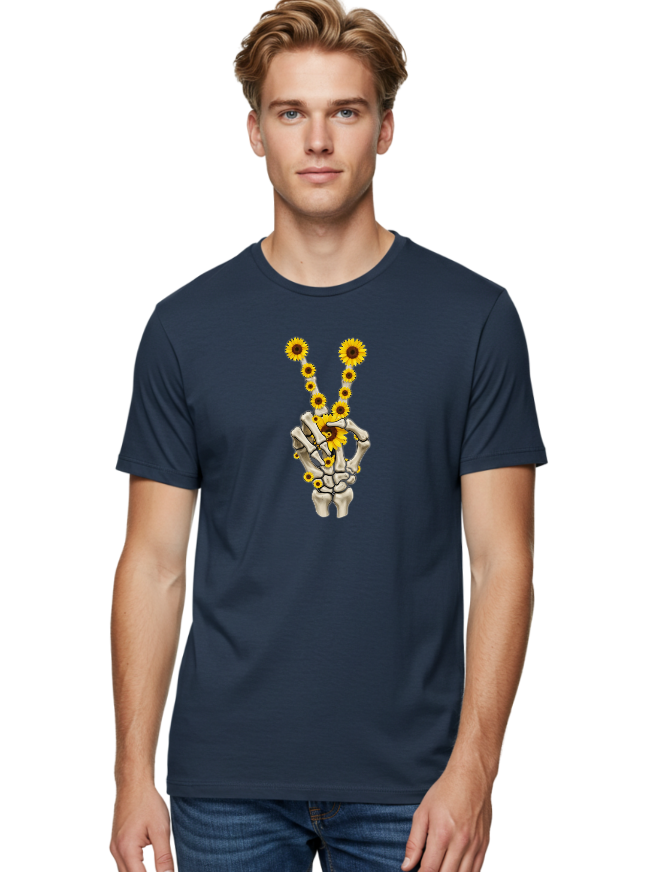 Skeleton-Hands-Sunflowers Men'S Graphic Tee, 100% Cotton, Comfortable Casual Summer Wear, Machine Washable, Vintage Camera, Old Camera, Antique Camera, Black Camera, Classic Photography, Photography Equipment, Nostalgic Device, Film Camera, Bao878