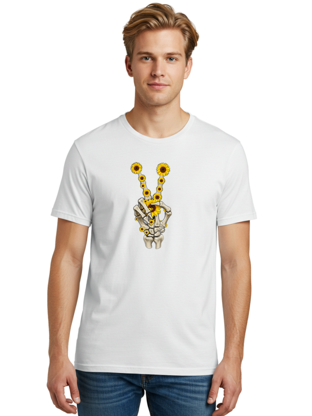 Skeleton-Hands-Sunflowers Men'S Graphic Tee, 100% Cotton, Comfortable Casual Summer Wear, Machine Washable, Vintage Camera, Old Camera, Antique Camera, Black Camera, Classic Photography, Photography Equipment, Nostalgic Device, Film Camera, Bao878