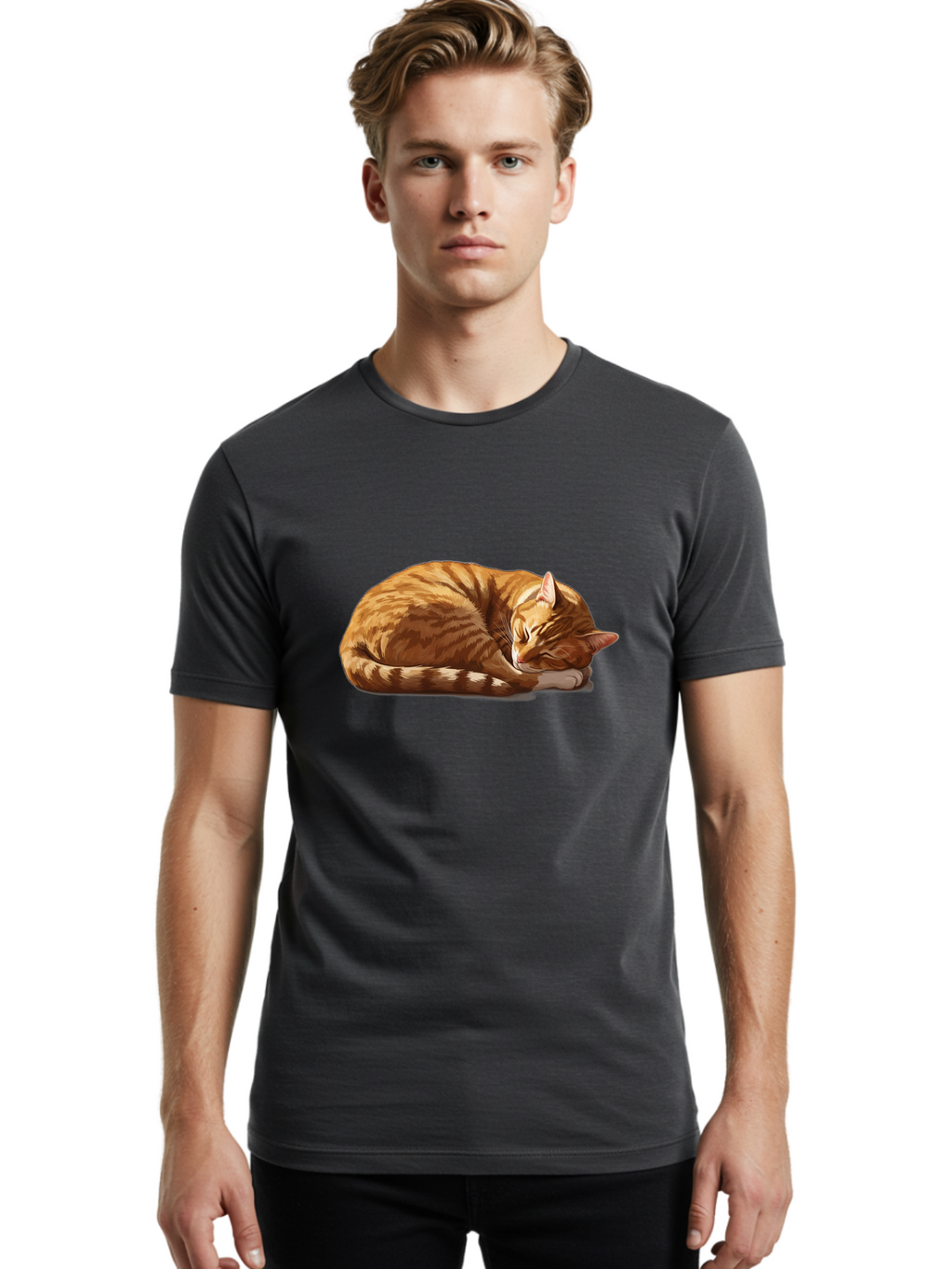Sleeping-Orange-Tabby-Cat Men'S Graphic Tee, 100% Cotton, Comfortable Casual Summer Wear, Machine Washable, Vintage Camera, Old Camera, Antique Camera, Black Camera, Classic Photography, Photography Equipment, Nostalgic Device, Film Camera, Bao884