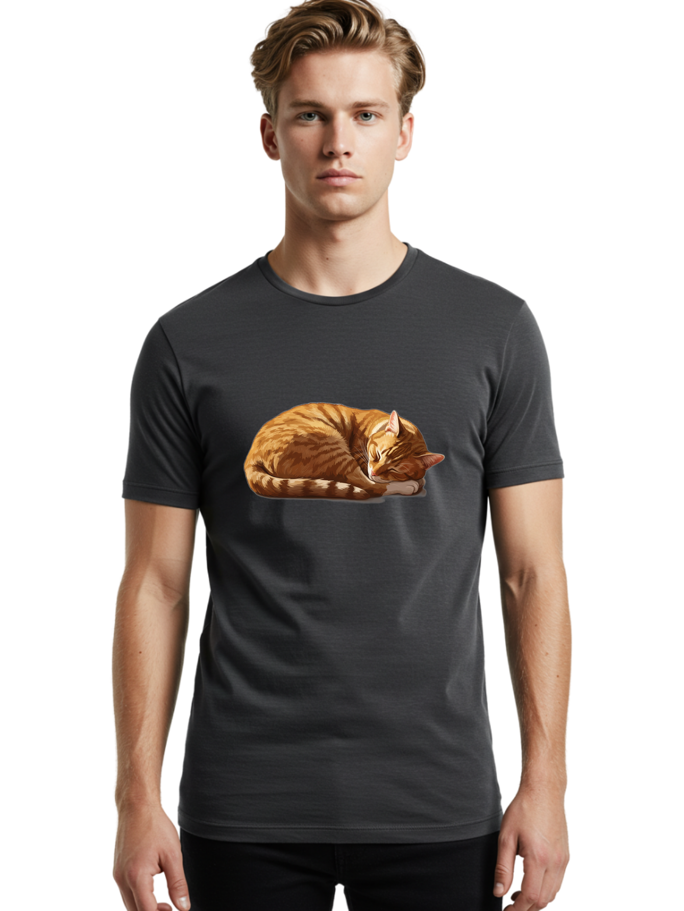 Sleeping-Orange-Tabby-Cat Men'S Graphic Tee, 100% Cotton, Comfortable Casual Summer Wear, Machine Washable, Vintage Camera, Old Camera, Antique Camera, Black Camera, Classic Photography, Photography Equipment, Nostalgic Device, Film Camera, Bao884