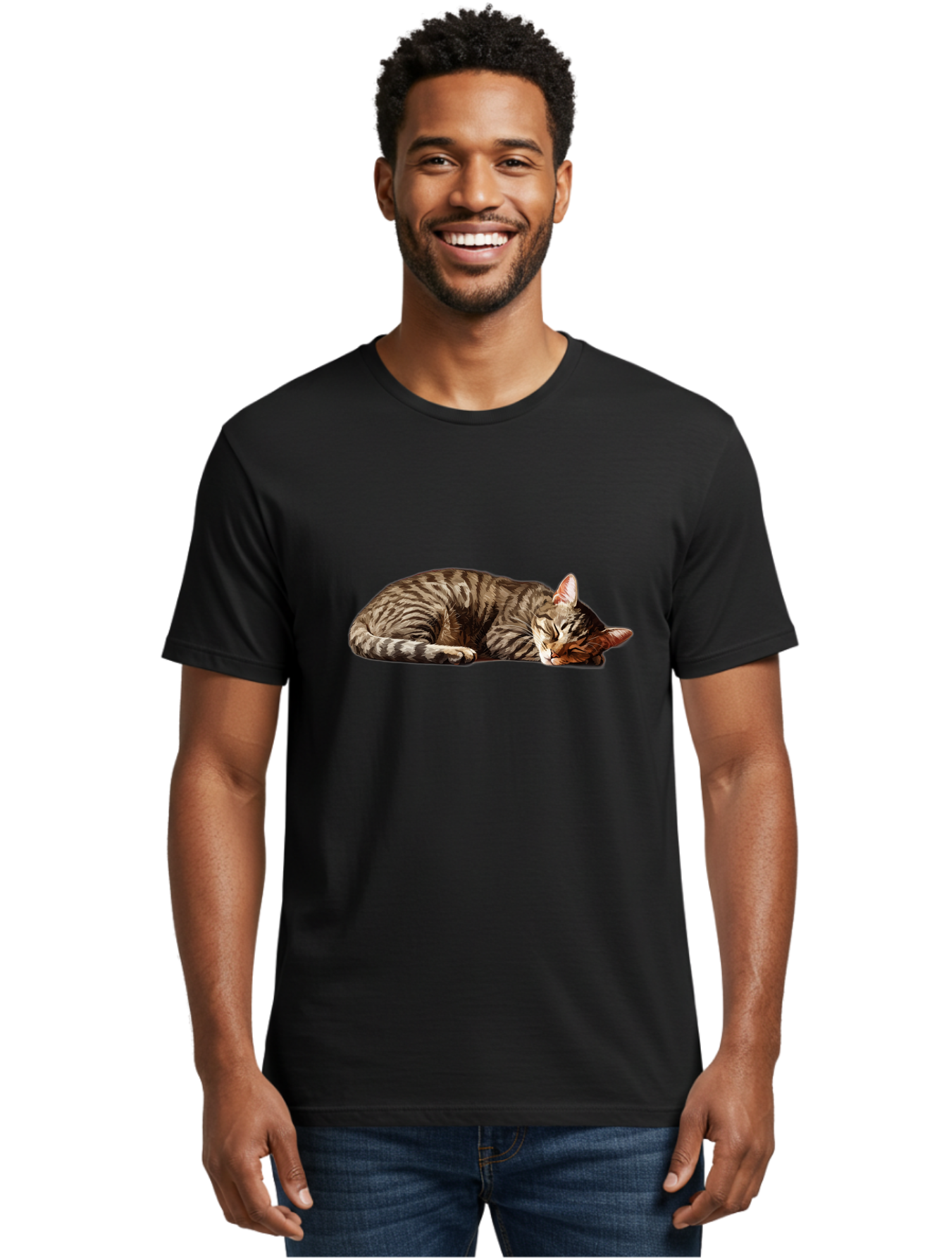 Sleeping-Tabby-Cat-1 Men'S Graphic Tee, 100% Cotton, Comfortable Casual Summer Wear, Machine Washable, Vintage Camera, Old Camera, Antique Camera, Black Camera, Classic Photography, Photography Equipment, Nostalgic Device, Film Camera, Bao885