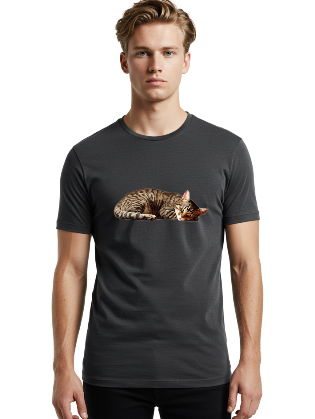 Sleeping-Tabby-Cat-1 Men'S Graphic Tee, 100% Cotton, Comfortable Casual Summer Wear, Machine Washable, Vintage Camera, Old Camera, Antique Camera, Black Camera, Classic Photography, Photography Equipment, Nostalgic Device, Film Camera, Bao885