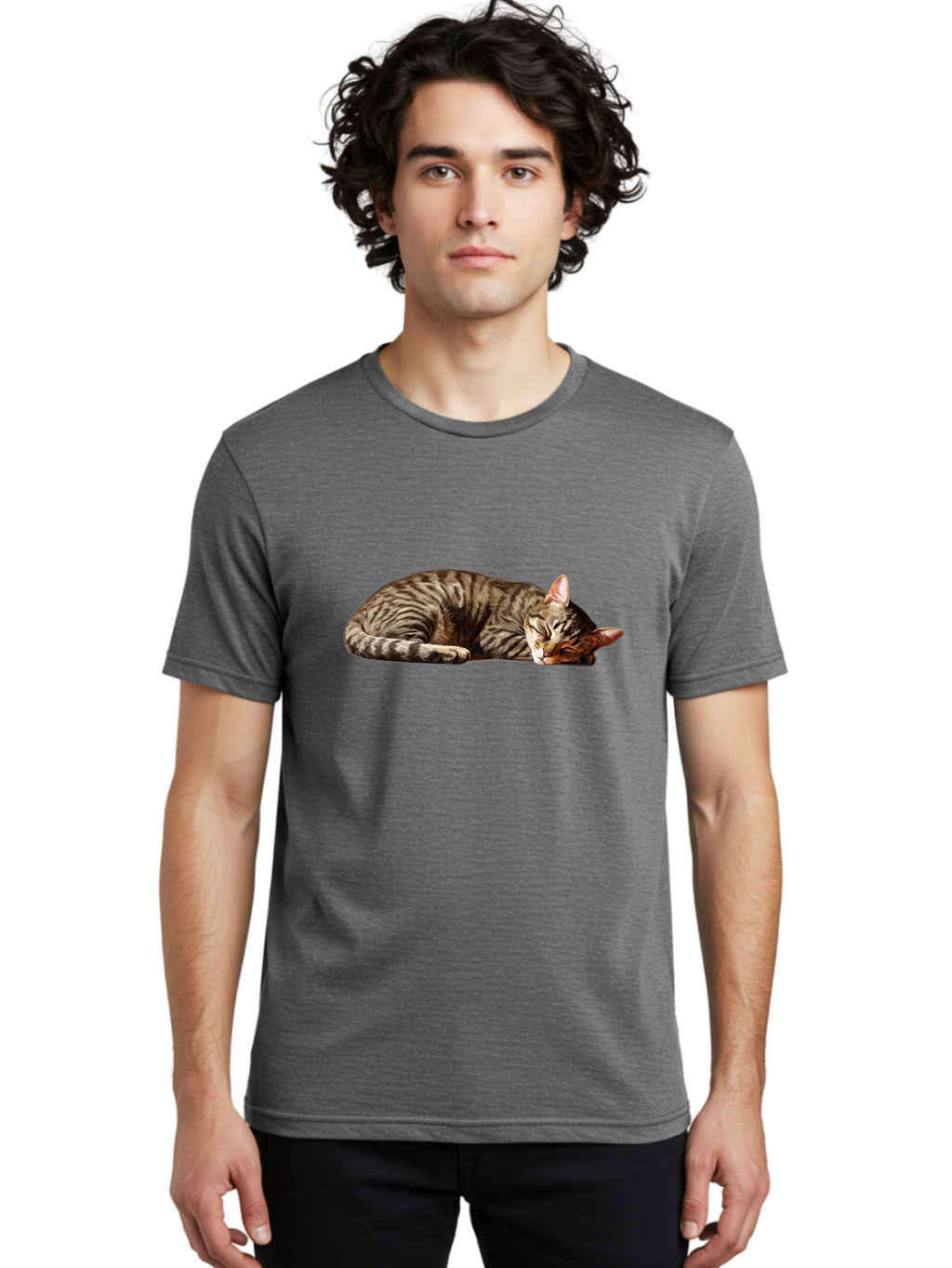 Sleeping-Tabby-Cat-1 Men'S Graphic Tee, 100% Cotton, Comfortable Casual Summer Wear, Machine Washable, Vintage Camera, Old Camera, Antique Camera, Black Camera, Classic Photography, Photography Equipment, Nostalgic Device, Film Camera, Bao885