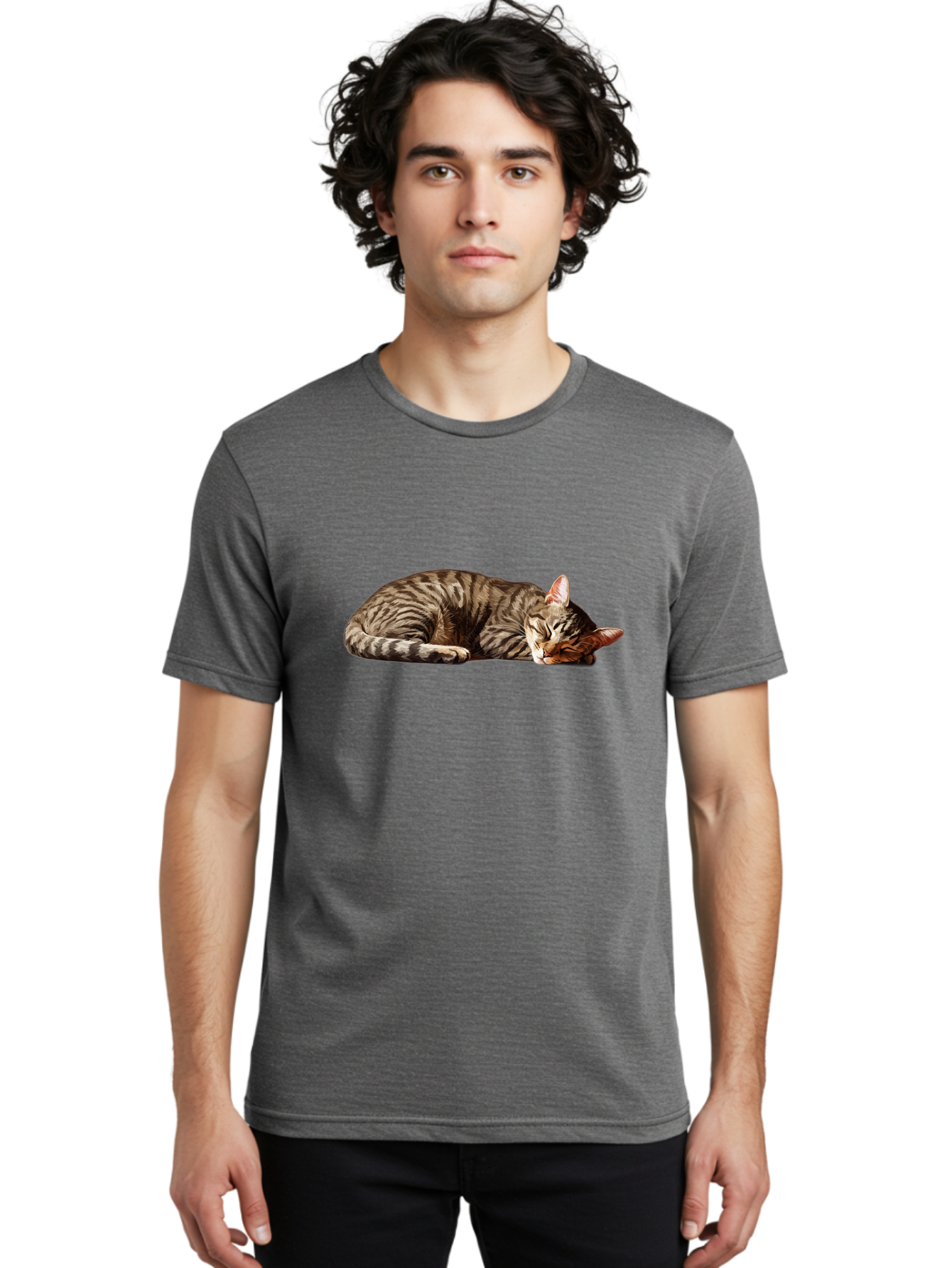 Sleeping-Tabby-Cat-1 Men'S Graphic Tee, 100% Cotton, Comfortable Casual Summer Wear, Machine Washable, Vintage Camera, Old Camera, Antique Camera, Black Camera, Classic Photography, Photography Equipment, Nostalgic Device, Film Camera, Bao885