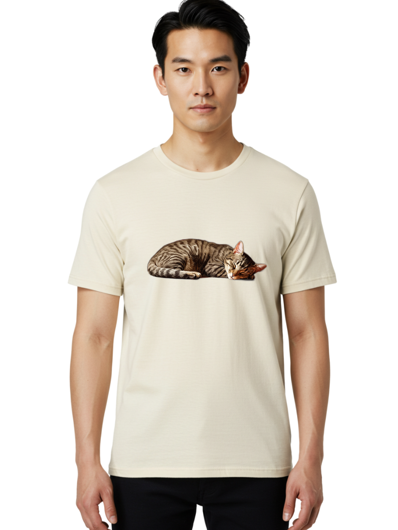 Sleeping-Tabby-Cat-1 Men'S Graphic Tee, 100% Cotton, Comfortable Casual Summer Wear, Machine Washable, Vintage Camera, Old Camera, Antique Camera, Black Camera, Classic Photography, Photography Equipment, Nostalgic Device, Film Camera, Bao885