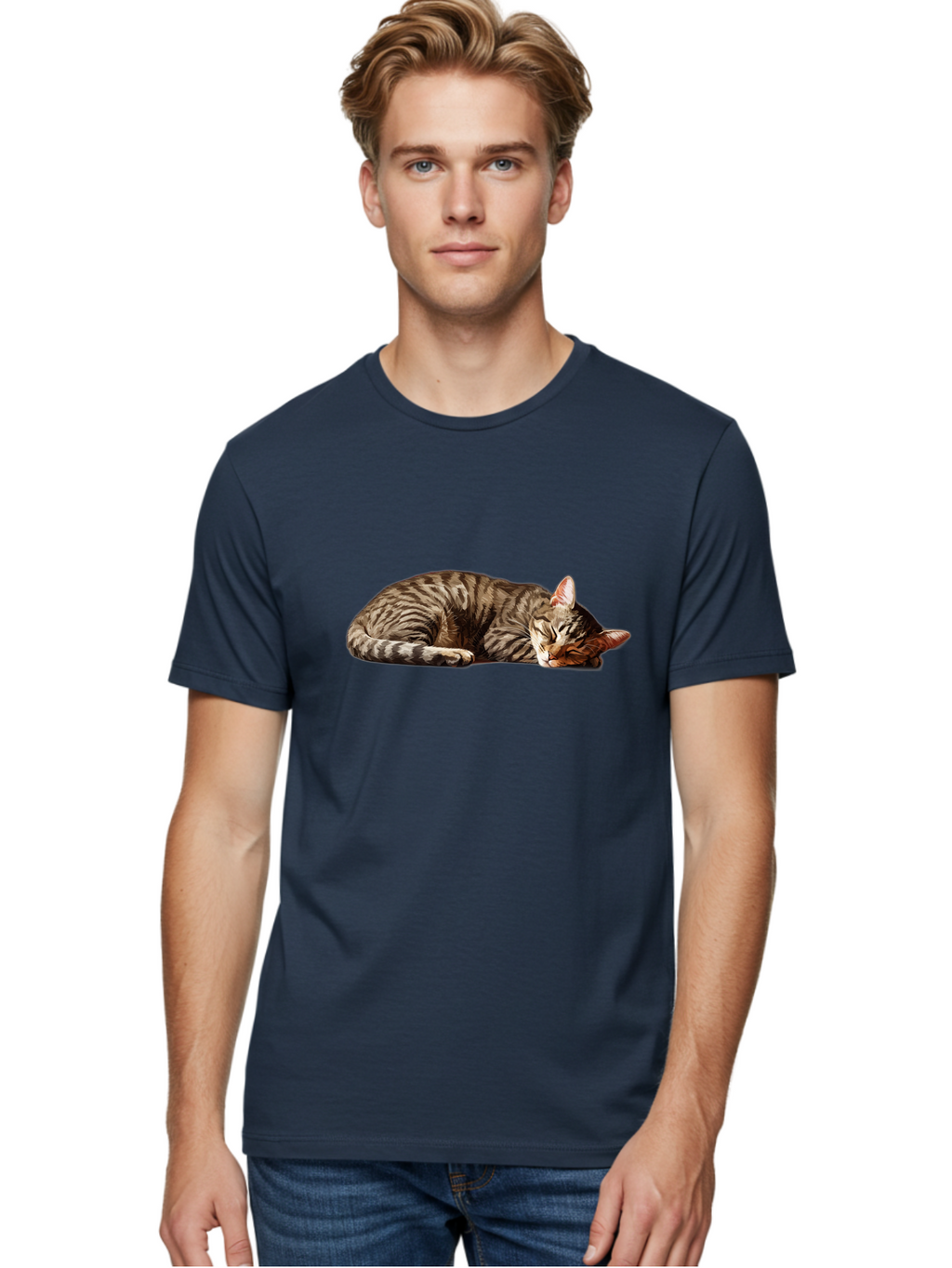 Sleeping-Tabby-Cat-1 Men'S Graphic Tee, 100% Cotton, Comfortable Casual Summer Wear, Machine Washable, Vintage Camera, Old Camera, Antique Camera, Black Camera, Classic Photography, Photography Equipment, Nostalgic Device, Film Camera, Bao885