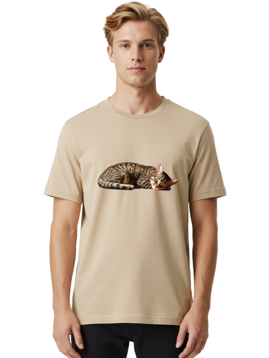 Sleeping-Tabby-Cat-1 Men'S Graphic Tee, 100% Cotton, Comfortable Casual Summer Wear, Machine Washable, Vintage Camera, Old Camera, Antique Camera, Black Camera, Classic Photography, Photography Equipment, Nostalgic Device, Film Camera, Bao885