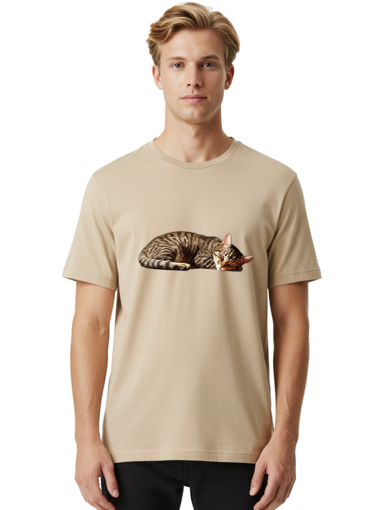 Sleeping-Tabby-Cat-1 Men'S Graphic Tee, 100% Cotton, Comfortable Casual Summer Wear, Machine Washable, Vintage Camera, Old Camera, Antique Camera, Black Camera, Classic Photography, Photography Equipment, Nostalgic Device, Film Camera, Bao885