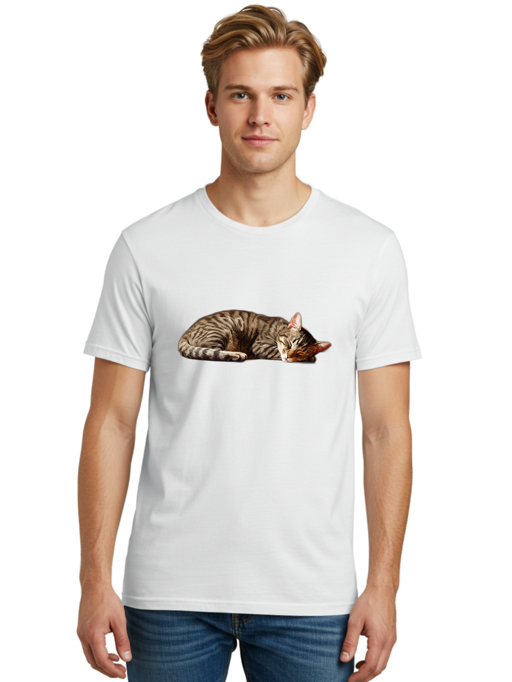 Sleeping-Tabby-Cat-1 Men'S Graphic Tee, 100% Cotton, Comfortable Casual Summer Wear, Machine Washable, Vintage Camera, Old Camera, Antique Camera, Black Camera, Classic Photography, Photography Equipment, Nostalgic Device, Film Camera, Bao885