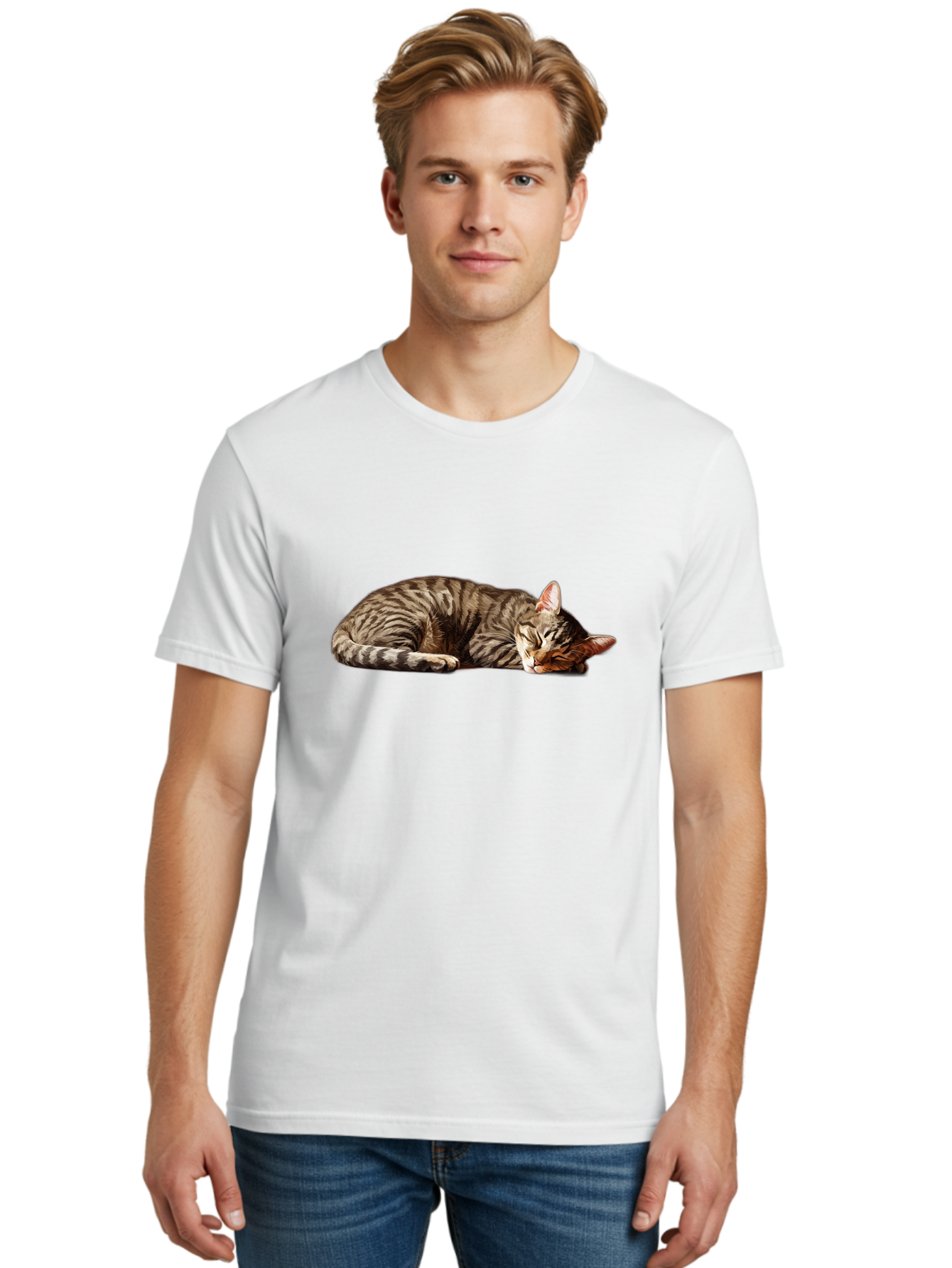 Sleeping-Tabby-Cat-1 Men'S Graphic Tee, 100% Cotton, Comfortable Casual Summer Wear, Machine Washable, Vintage Camera, Old Camera, Antique Camera, Black Camera, Classic Photography, Photography Equipment, Nostalgic Device, Film Camera, Bao885
