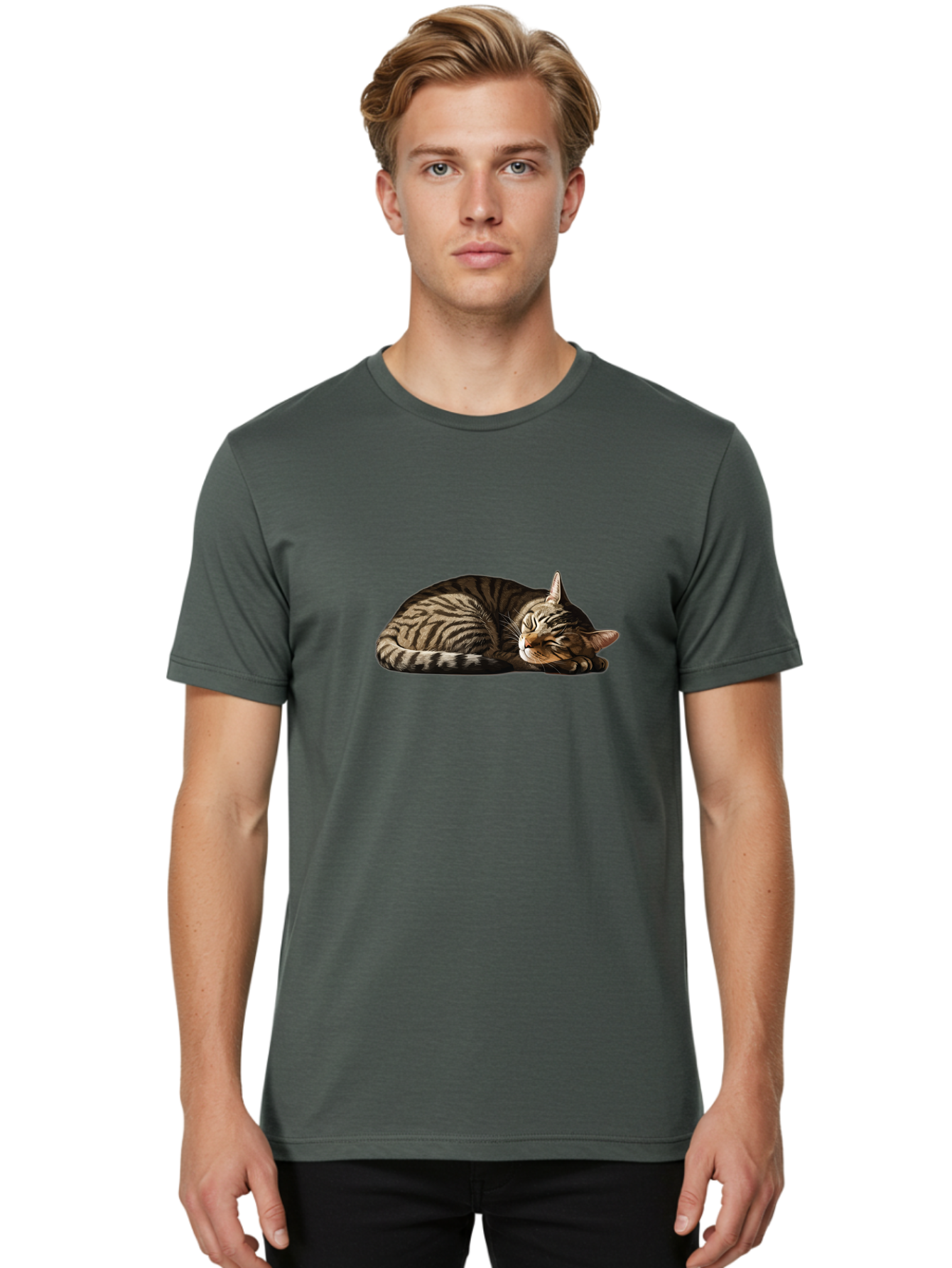 Sleeping-Tabby-Cat-2 Men'S Graphic Tee, 100% Cotton, Comfortable Casual Summer Wear, Machine Washable, Vintage Camera, Old Camera, Antique Camera, Black Camera, Classic Photography, Photography Equipment, Nostalgic Device, Film Camera, Bao886