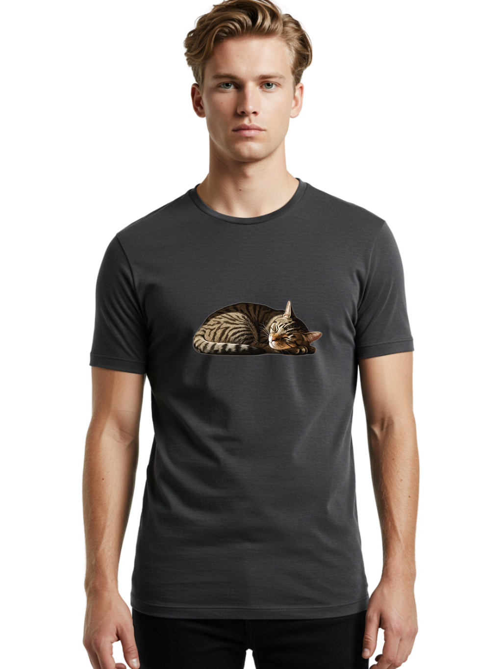 Sleeping-Tabby-Cat-2 Men'S Graphic Tee, 100% Cotton, Comfortable Casual Summer Wear, Machine Washable, Vintage Camera, Old Camera, Antique Camera, Black Camera, Classic Photography, Photography Equipment, Nostalgic Device, Film Camera, Bao886