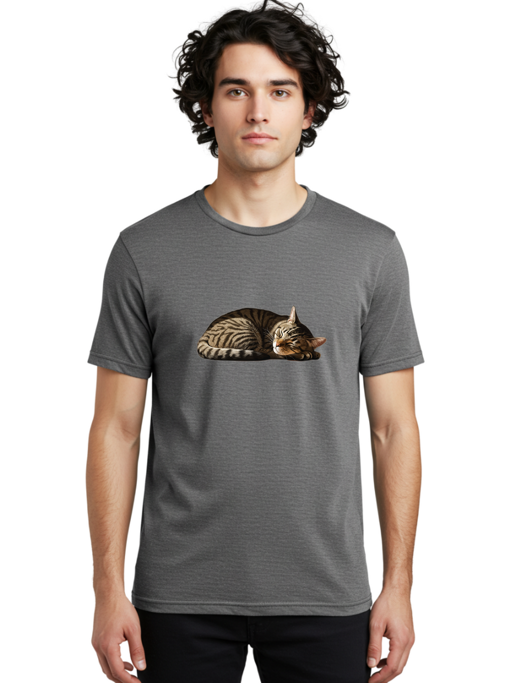Sleeping-Tabby-Cat-2 Men'S Graphic Tee, 100% Cotton, Comfortable Casual Summer Wear, Machine Washable, Vintage Camera, Old Camera, Antique Camera, Black Camera, Classic Photography, Photography Equipment, Nostalgic Device, Film Camera, Bao886