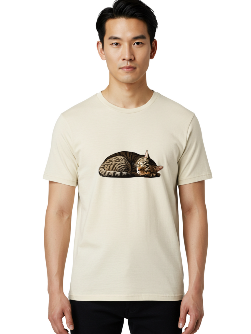 Sleeping-Tabby-Cat-2 Men'S Graphic Tee, 100% Cotton, Comfortable Casual Summer Wear, Machine Washable, Vintage Camera, Old Camera, Antique Camera, Black Camera, Classic Photography, Photography Equipment, Nostalgic Device, Film Camera, Bao886