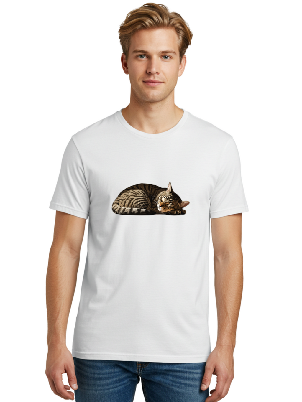 Sleeping-Tabby-Cat-2 Men'S Graphic Tee, 100% Cotton, Comfortable Casual Summer Wear, Machine Washable, Vintage Camera, Old Camera, Antique Camera, Black Camera, Classic Photography, Photography Equipment, Nostalgic Device, Film Camera, Bao886