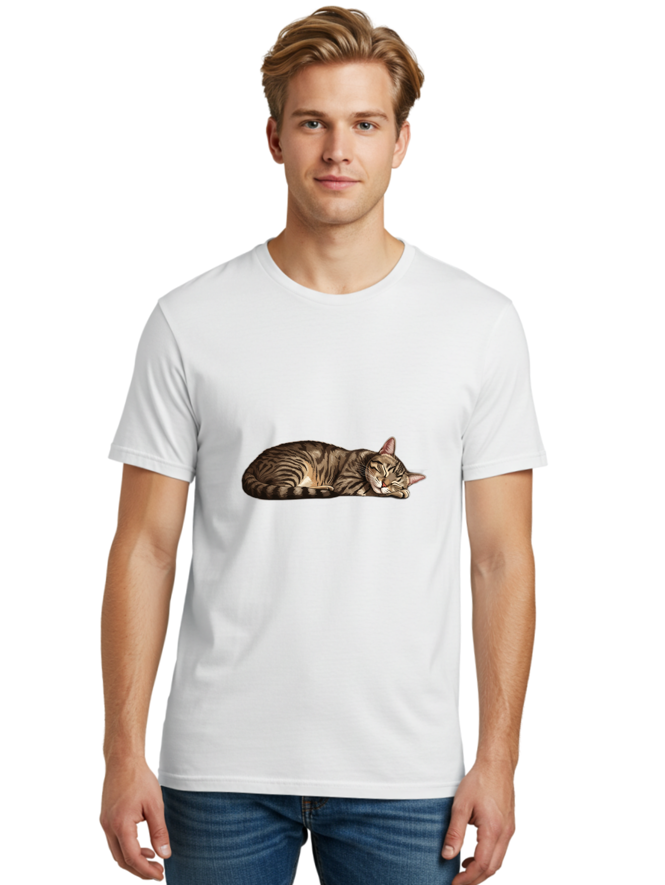 Sleeping-Tabby-Cat-3 Men'S Graphic Tee, 100% Cotton, Comfortable Casual Summer Wear, Machine Washable, Vintage Camera, Old Camera, Antique Camera, Black Camera, Classic Photography, Photography Equipment, Nostalgic Device, Film Camera, Bao887
