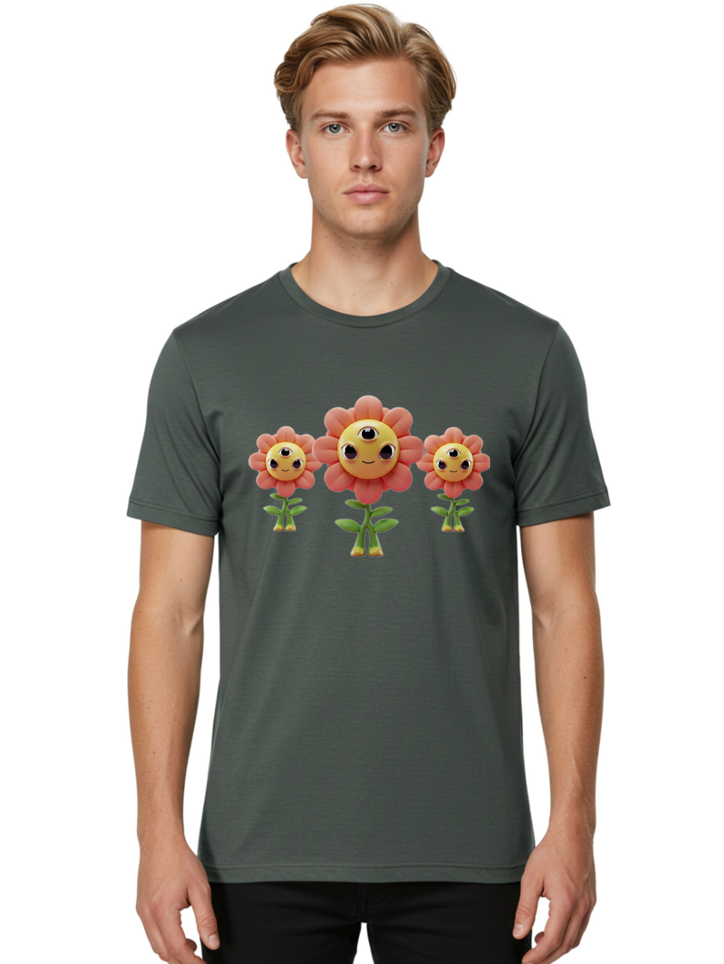 Smiling-Flowers-1 Men'S Graphic Tee, 100% Cotton, Comfortable Casual Summer Wear, Machine Washable, Vintage Camera, Old Camera, Antique Camera, Black Camera, Classic Photography, Photography Equipment, Nostalgic Device, Film Camera, Camera Art Bao900