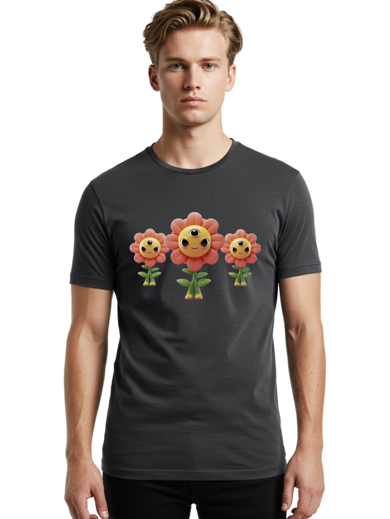 Smiling-Flowers-1 Men'S Graphic Tee, 100% Cotton, Comfortable Casual Summer Wear, Machine Washable, Vintage Camera, Old Camera, Antique Camera, Black Camera, Classic Photography, Photography Equipment, Nostalgic Device, Film Camera, Camera Art Bao900