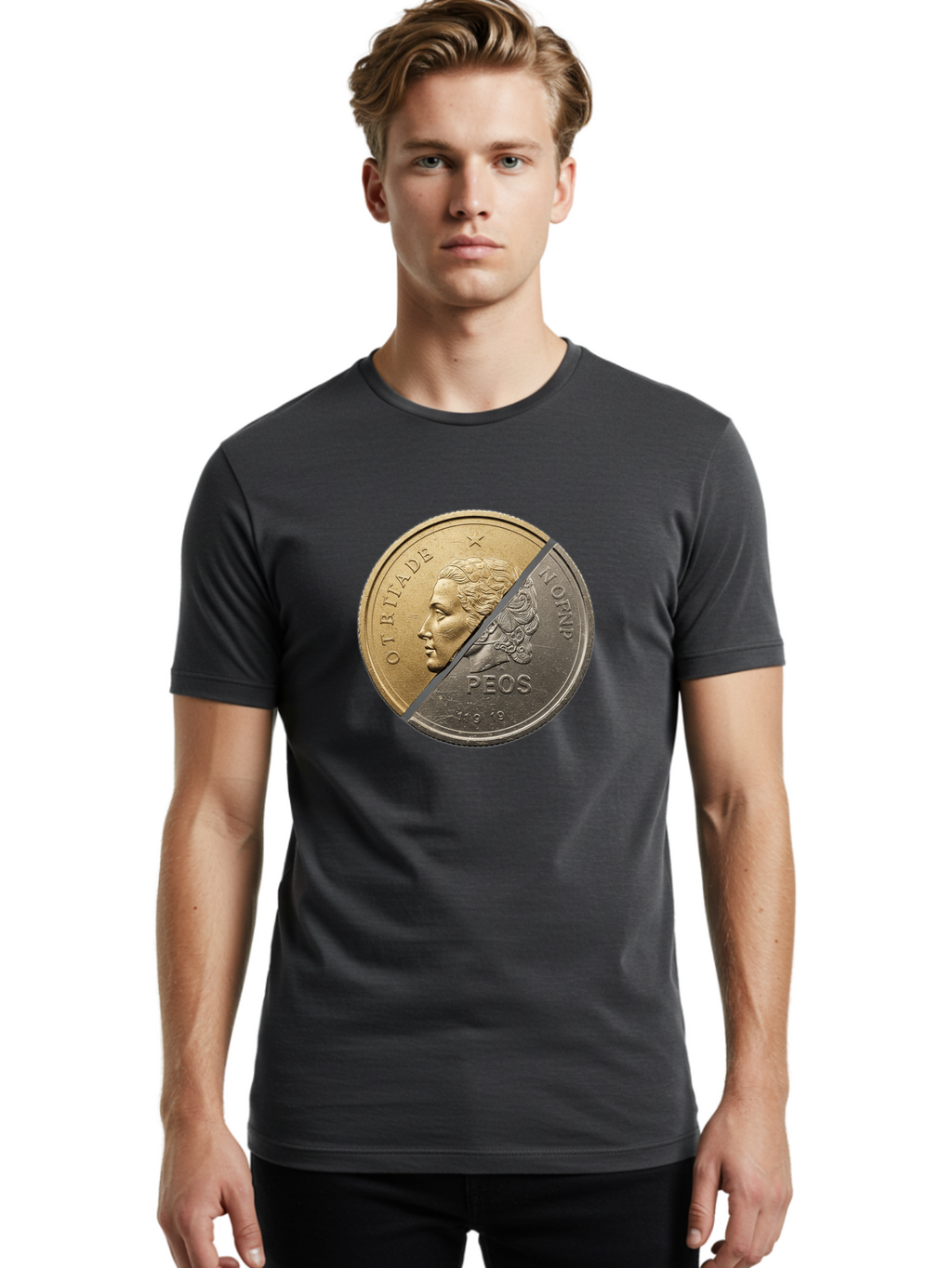 Split-Coin Men'S Graphic Tee, 100% Cotton, Comfortable Casual Summer Wear, Machine Washable, Vintage Camera, Old Camera, Antique Camera, Black Camera, Classic Photography, Photography Equipment, Nostalgic Device, Film Camera, Camera Art Bao918
