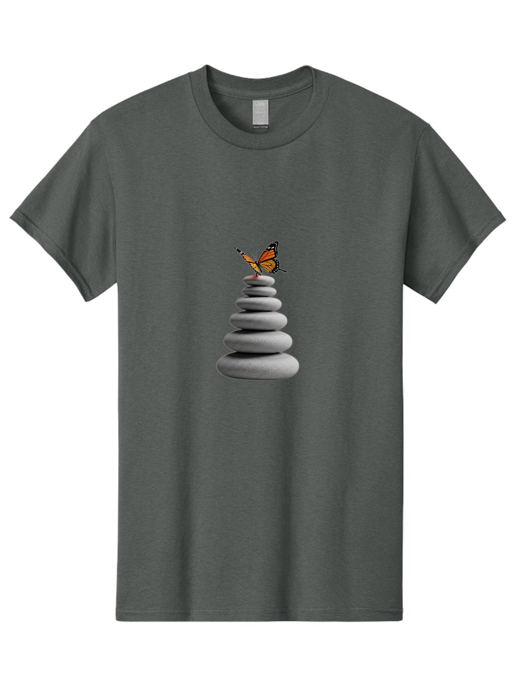 Stacked-Stones-With-Monarch Men'S Graphic Tee, 100% Cotton, Comfortable Casual Summer Wear, Machine Washable, Vintage Camera, Old Camera, Antique Camera, Black Camera, Classic Photography, Photography Equipment, Nostalgic Device, Film Camera, Bao920