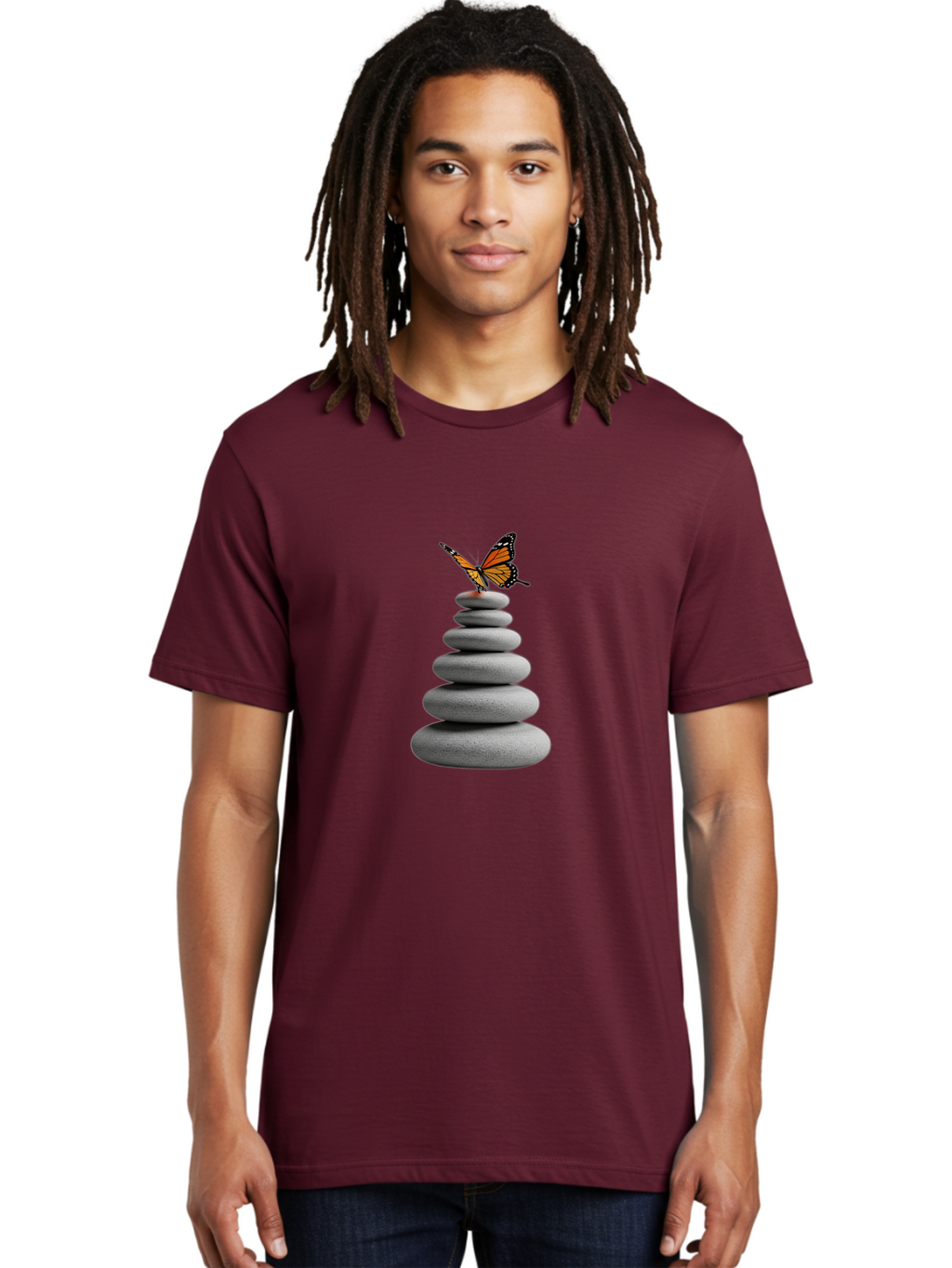 Stacked-Stones-With-Monarch Men'S Graphic Tee, 100% Cotton, Comfortable Casual Summer Wear, Machine Washable, Vintage Camera, Old Camera, Antique Camera, Black Camera, Classic Photography, Photography Equipment, Nostalgic Device, Film Camera, Bao920