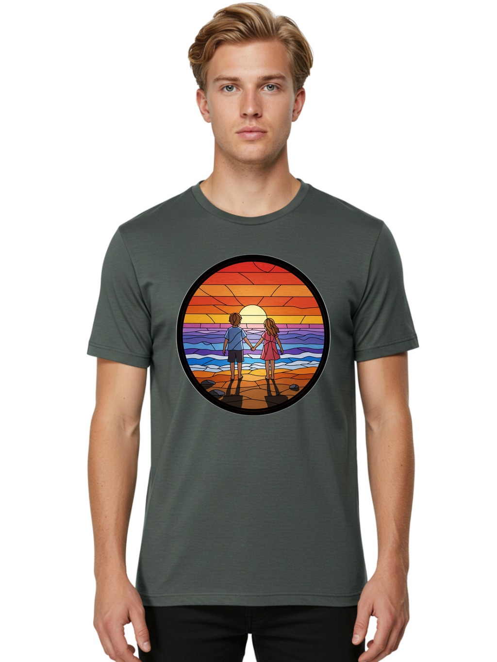 Stained-Glass-Couple Men'S Graphic Tee, 100% Cotton, Comfortable Casual Summer Wear, Machine Washable, Vintage Camera, Old Camera, Antique Camera, Black Camera, Classic Photography, Photography Equipment, Nostalgic Device, Film Camera, Bao922
