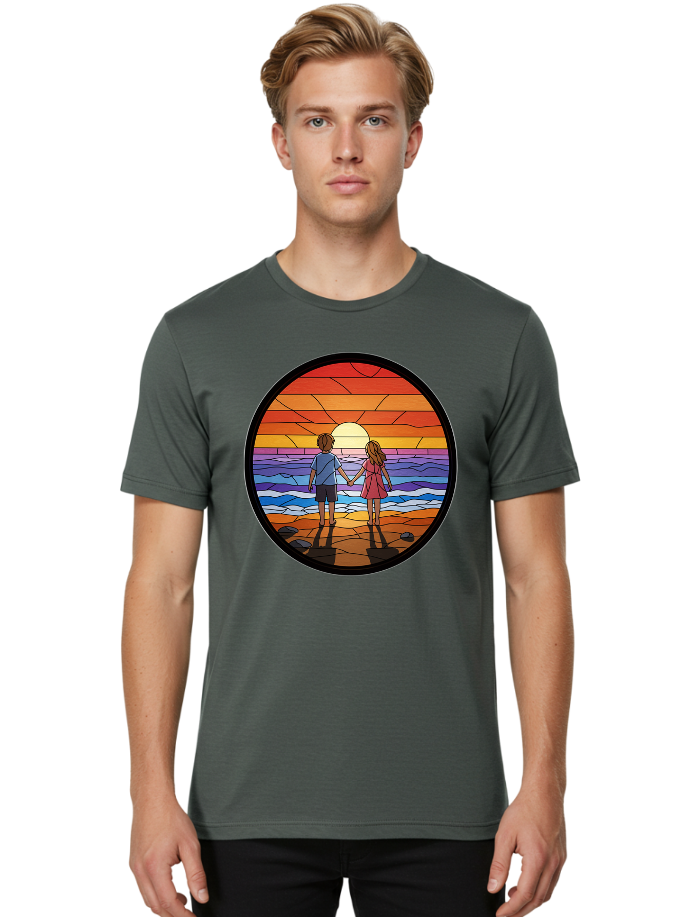 Stained-Glass-Couple Men'S Graphic Tee, 100% Cotton, Comfortable Casual Summer Wear, Machine Washable, Vintage Camera, Old Camera, Antique Camera, Black Camera, Classic Photography, Photography Equipment, Nostalgic Device, Film Camera, Bao922