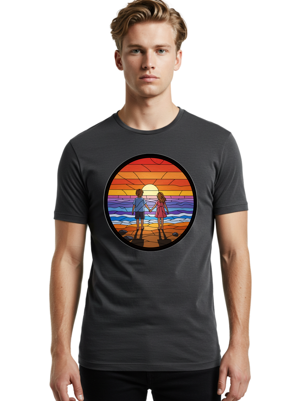 Stained-Glass-Couple Men'S Graphic Tee, 100% Cotton, Comfortable Casual Summer Wear, Machine Washable, Vintage Camera, Old Camera, Antique Camera, Black Camera, Classic Photography, Photography Equipment, Nostalgic Device, Film Camera, Bao922