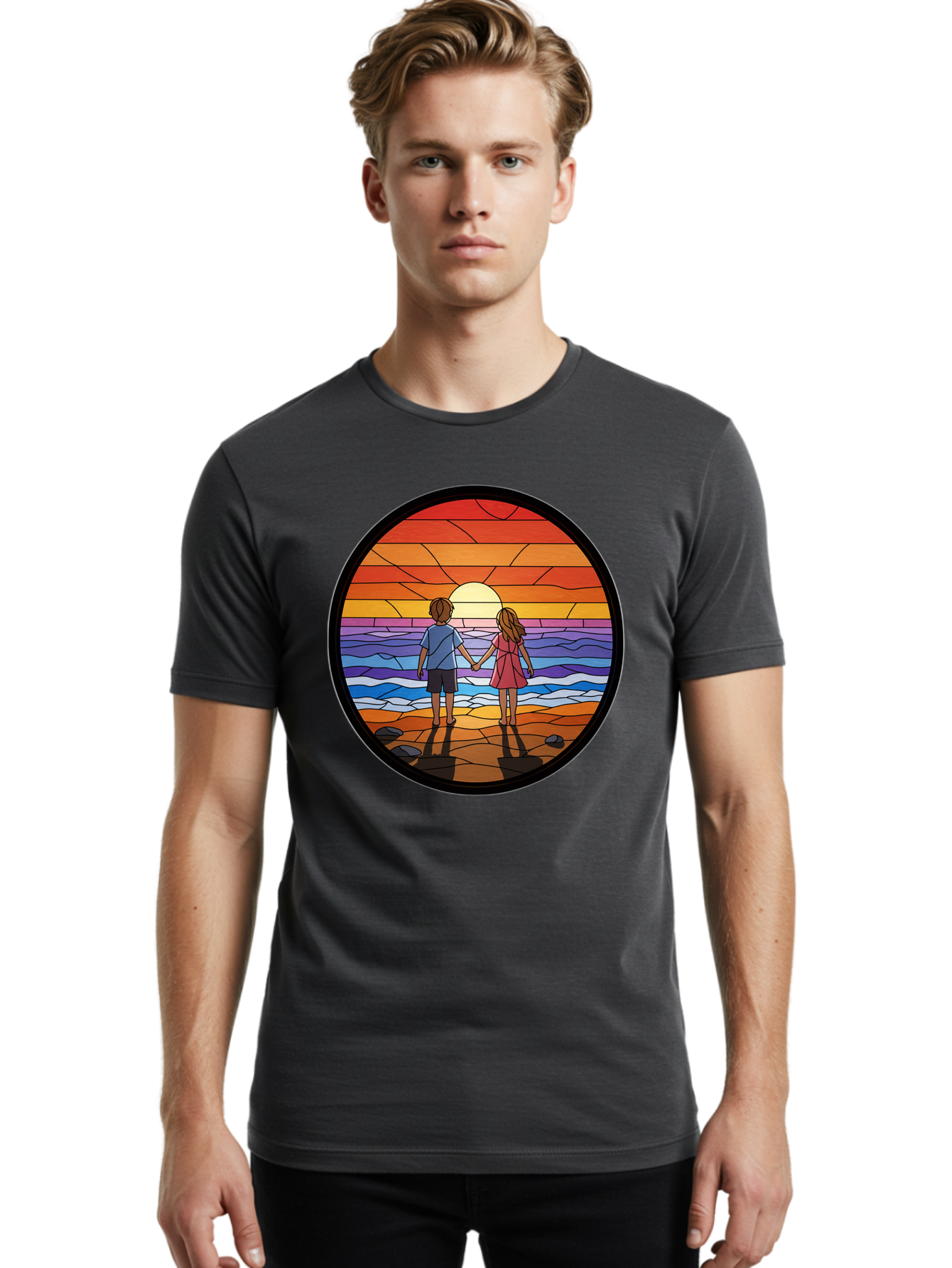 Stained-Glass-Couple Men'S Graphic Tee, 100% Cotton, Comfortable Casual Summer Wear, Machine Washable, Vintage Camera, Old Camera, Antique Camera, Black Camera, Classic Photography, Photography Equipment, Nostalgic Device, Film Camera, Bao922