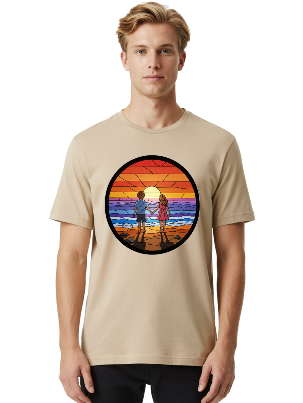 Stained-Glass-Couple Men'S Graphic Tee, 100% Cotton, Comfortable Casual Summer Wear, Machine Washable, Vintage Camera, Old Camera, Antique Camera, Black Camera, Classic Photography, Photography Equipment, Nostalgic Device, Film Camera, Bao922