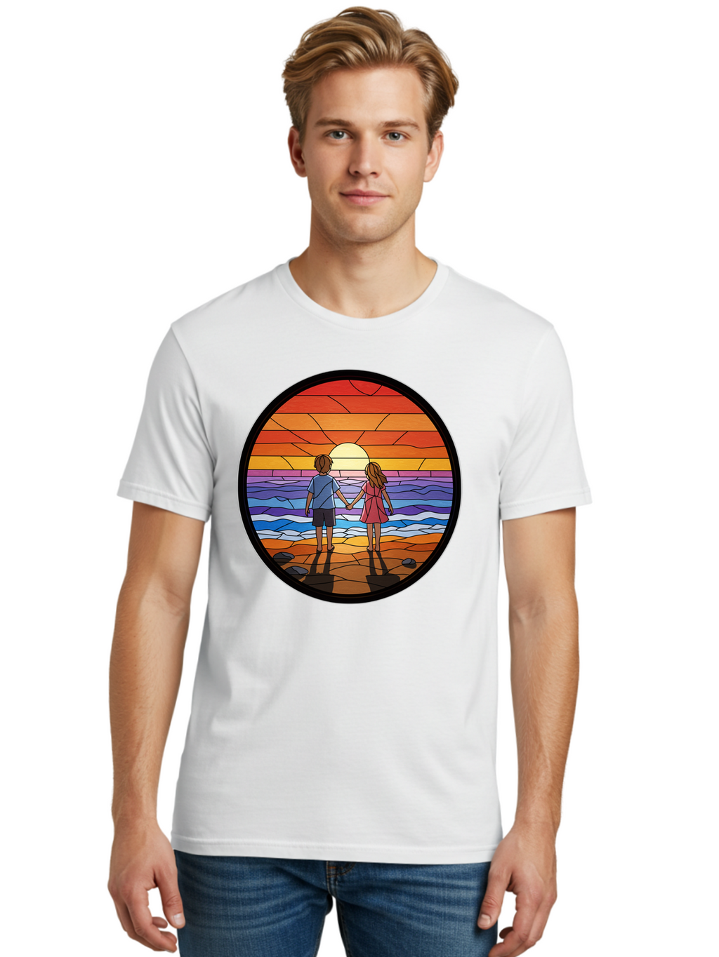 Stained-Glass-Couple Men'S Graphic Tee, 100% Cotton, Comfortable Casual Summer Wear, Machine Washable, Vintage Camera, Old Camera, Antique Camera, Black Camera, Classic Photography, Photography Equipment, Nostalgic Device, Film Camera, Bao922
