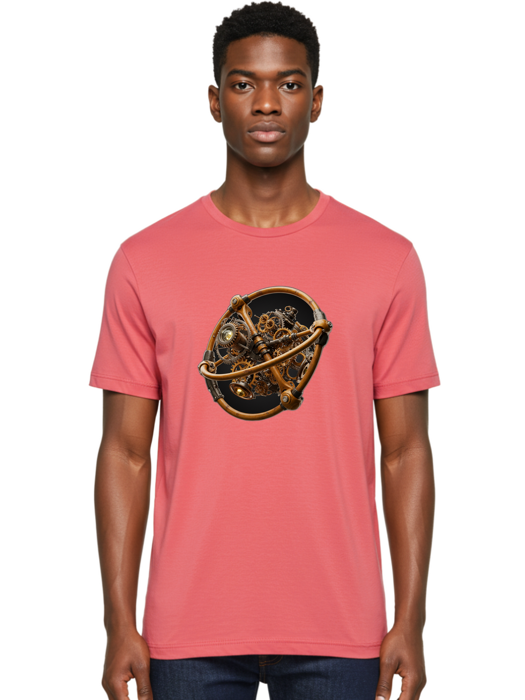 Steampunk-Gear-Globe Men'S Graphic Tee, 100% Cotton, Comfortable Casual Summer Wear, Machine Washable, Vintage Camera, Old Camera, Antique Camera, Black Camera, Classic Photography, Photography Equipment, Nostalgic Device, Film Camera, Bao925