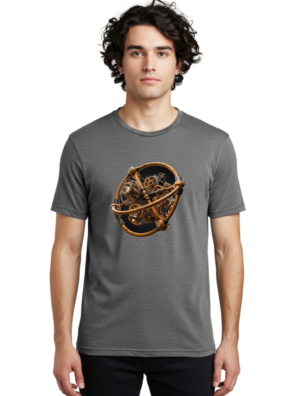 Steampunk-Gear-Globe Men'S Graphic Tee, 100% Cotton, Comfortable Casual Summer Wear, Machine Washable, Vintage Camera, Old Camera, Antique Camera, Black Camera, Classic Photography, Photography Equipment, Nostalgic Device, Film Camera, Bao925
