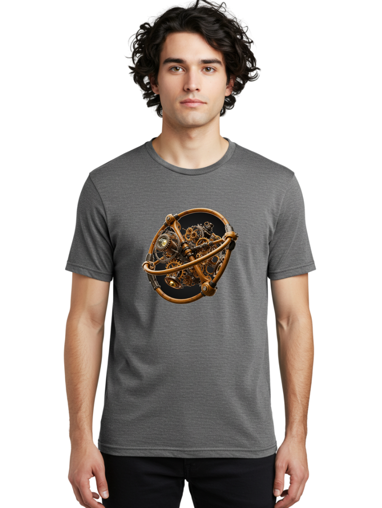 Steampunk-Gear-Globe Men'S Graphic Tee, 100% Cotton, Comfortable Casual Summer Wear, Machine Washable, Vintage Camera, Old Camera, Antique Camera, Black Camera, Classic Photography, Photography Equipment, Nostalgic Device, Film Camera, Bao925