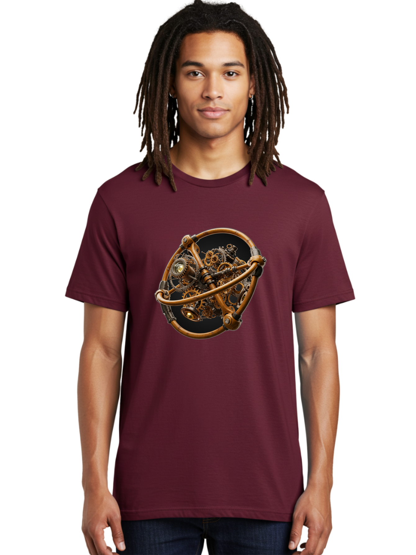 Steampunk-Gear-Globe Men'S Graphic Tee, 100% Cotton, Comfortable Casual Summer Wear, Machine Washable, Vintage Camera, Old Camera, Antique Camera, Black Camera, Classic Photography, Photography Equipment, Nostalgic Device, Film Camera, Bao925