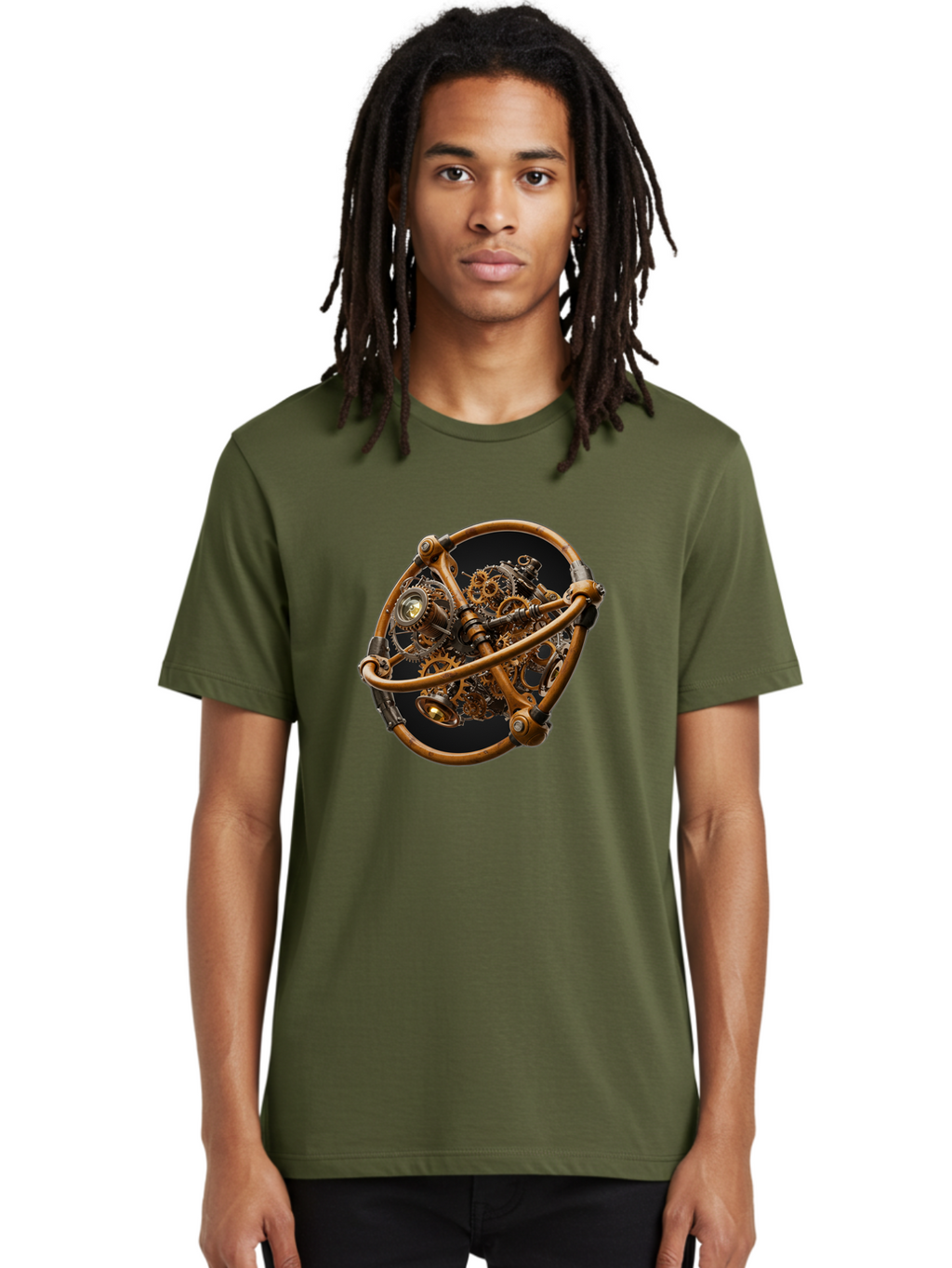 Steampunk-Gear-Globe Men'S Graphic Tee, 100% Cotton, Comfortable Casual Summer Wear, Machine Washable, Vintage Camera, Old Camera, Antique Camera, Black Camera, Classic Photography, Photography Equipment, Nostalgic Device, Film Camera, Bao925