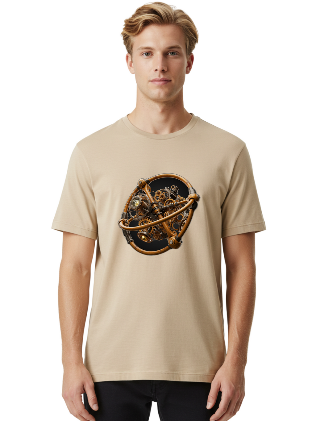 Steampunk-Gear-Globe Men'S Graphic Tee, 100% Cotton, Comfortable Casual Summer Wear, Machine Washable, Vintage Camera, Old Camera, Antique Camera, Black Camera, Classic Photography, Photography Equipment, Nostalgic Device, Film Camera, Bao925