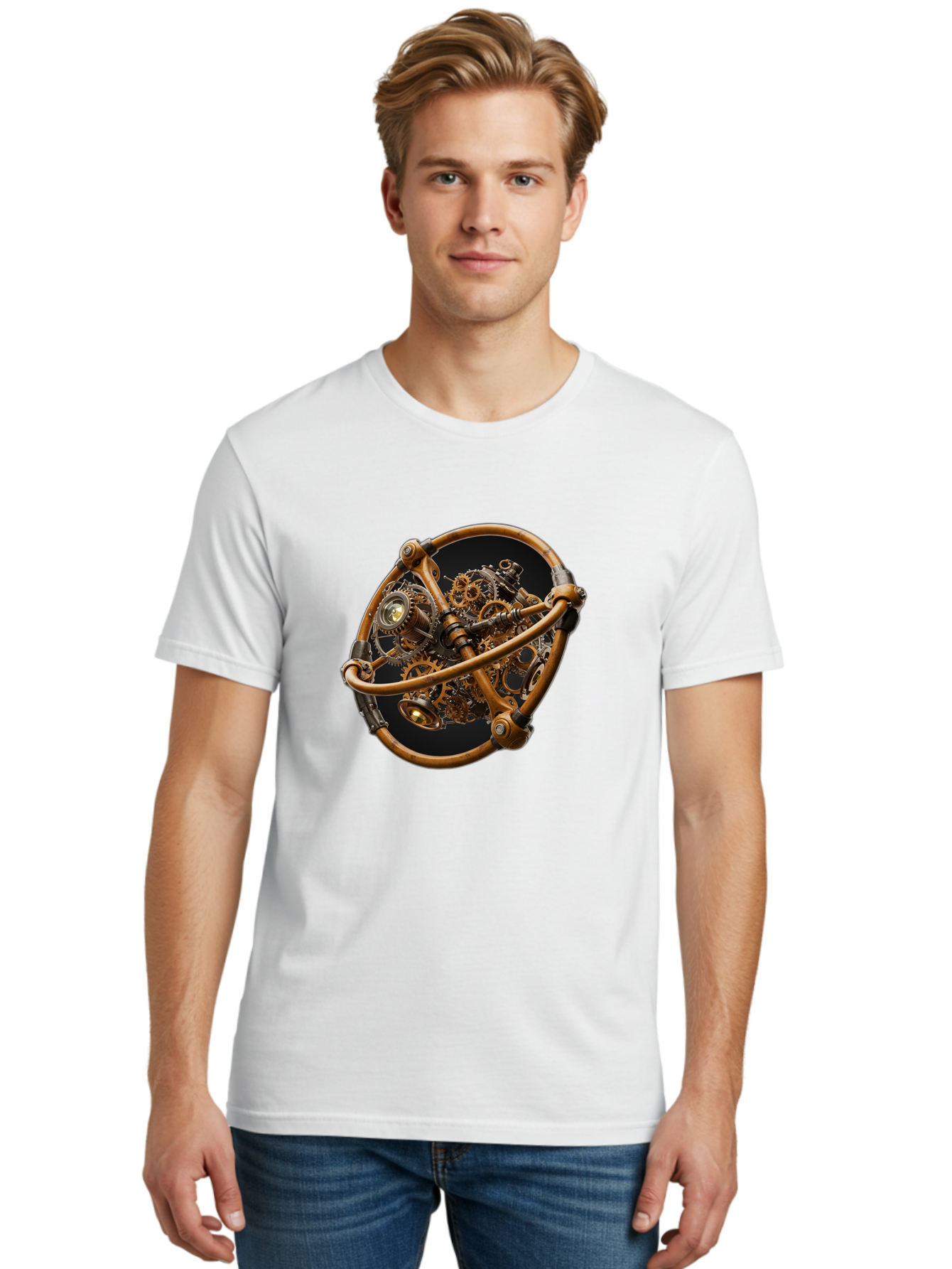 Steampunk-Gear-Globe Men'S Graphic Tee, 100% Cotton, Comfortable Casual Summer Wear, Machine Washable, Vintage Camera, Old Camera, Antique Camera, Black Camera, Classic Photography, Photography Equipment, Nostalgic Device, Film Camera, Bao925
