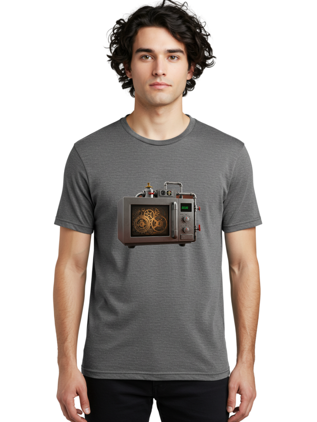 Steampunk-Microwave Men'S Graphic Tee, 100% Cotton, Comfortable Casual Summer Wear, Machine Washable, Vintage Camera, Old Camera, Antique Camera, Black Camera, Classic Photography, Photography Equipment, Nostalgic Device, Film Camera, Bao927