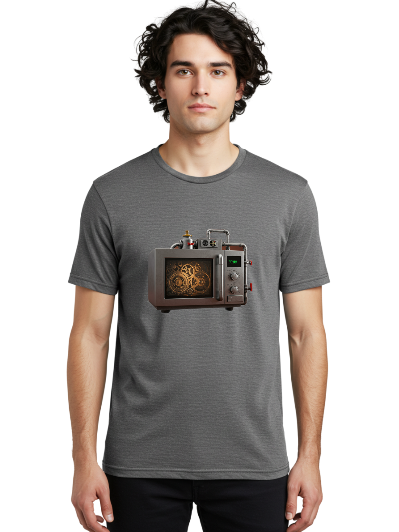 Steampunk-Microwave Men'S Graphic Tee, 100% Cotton, Comfortable Casual Summer Wear, Machine Washable, Vintage Camera, Old Camera, Antique Camera, Black Camera, Classic Photography, Photography Equipment, Nostalgic Device, Film Camera, Bao927