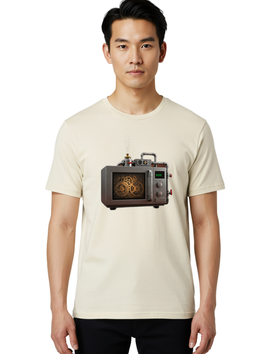 Steampunk-Microwave Men'S Graphic Tee, 100% Cotton, Comfortable Casual Summer Wear, Machine Washable, Vintage Camera, Old Camera, Antique Camera, Black Camera, Classic Photography, Photography Equipment, Nostalgic Device, Film Camera, Bao927